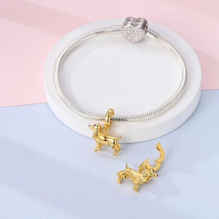 Hot Sale 925 Sterling Silver Puppy Beads & Teddy & Golden Retriever Dangle Charm Fits Bracelet Beloved Pet Pendant Gifts