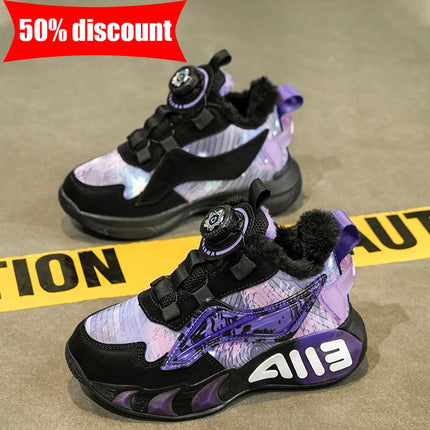 Childrens Sneakers Low Top Thick Sole Fashion Leather Warm Comfortable Soft Cotton Shoes Winter Outdoor Non Slip Walking Shoes