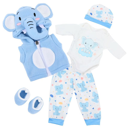 18 Inch Reborn Doll Clothes Set Cute Cat Elephant Panda Hooded Outfit Bodysuit Pants Hat Shoes Soft Plush Doll Accessories Gifts
