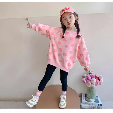 Girls Long Sleeved Sweatshirt Spring Girl Fashion Pullover 3-10 Years Old Children Love Printed Top Kid Casual Sportswear