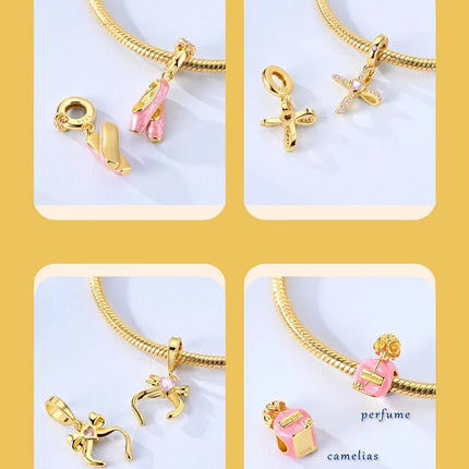 Gold Color Charms 925 Sterling Silver Original Golden Safety Chain Round Spacer Clip Charm DIY Jewelry For Women Bracelet Gift