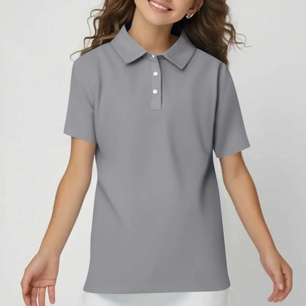 Children's Solid Color Polo Shirt Fashion Sports T-shirt Girl Lapel Casual And Comfortable Short Sleeves Tops