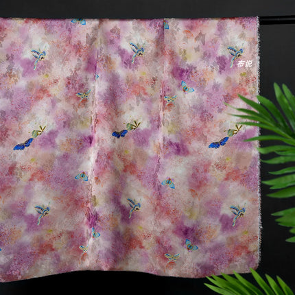 Butterfly Xiangyunsha Fabric Blush Pink Floral Jacquard Hualuo Silk Chinese Knot Dress Skirt Material for Designer Sewing Cloth