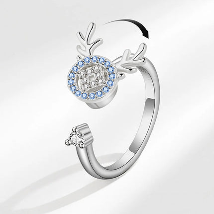 VENTFILLE 925 Sterling Silver Moon And Stars Zircon Rotatable Ring For Women Gift Diamond Relieve Stress Ring Jewelry Wholesale