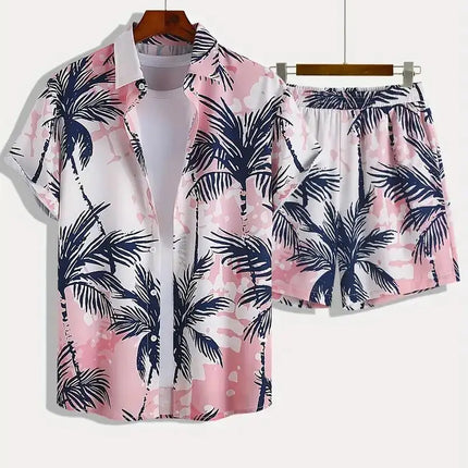 2025 Simple All-in-one Men's Shirt Set Coconut Tree Print 3D Printed Shirt And Shorts Set Summer Casual Vacation Hawaiian Shirt