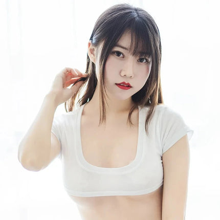 Sexy Women T-shirt Vest Bra Cotton Underboob Crop Fun Top Cut Out Short Tank Print Yes Daddy Cosplay Costume Short Top Sleeve
