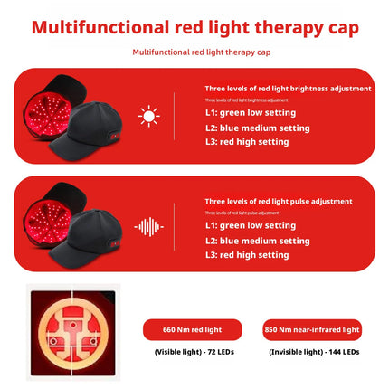 SHINEKNOT Cordless LED Red Light Hair Growth Cap 660nm850nm Rechargeable Infrared Hair Scalp Therapy Cap 3-Level Infrared Pulses