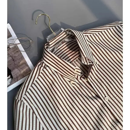 2025 Bubble Shirt Stripe Long Sleeve Men's Business Casual Neck Button Pointed Collar Autumn Fashion Versatile Shirt