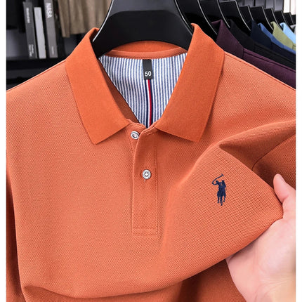 High-end brand 100% cotton long sleeve polo shirt, fashion luxury, pony embroidery, business casual comfort, new Paul men's T-shirt