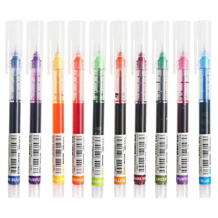 10Pcs Straight Liquid Writing Gel Pens Quick-drying Large-capacity Black Blue Ink For Writing School Office Stationery Supplies