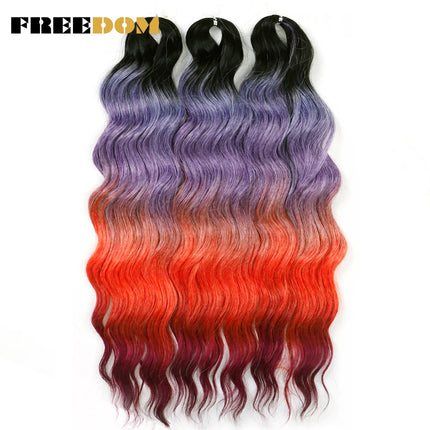 FREEDOM Synthetic Braiding Hair Extensions Deep Wavy 24 inch Long Curly Braids Hair Ombre Brown Rainbow Twist Crochet Hair