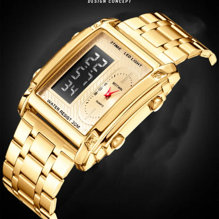 Men Wrist Watches Top Brand Luxury Relogio Masculino Stainless Steel Band Watch For Male Clock Men Dual Display Wrist Watch