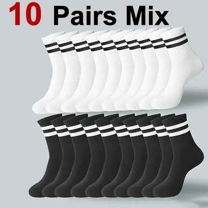10/20 Pairs Striped Crew Socks - Men Women Breathable All-Season Casual / 10/20 Paires Chaussettes Rayées - Unisexe