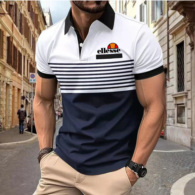 Men's Short-sleeved Polo Shirt Casual 3D Printed Design Stripes Pattern Summer men Polyester Sports Polo Shirt Men's Clothing