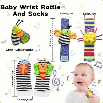 4 Pcs Baby Wrist Rattles Sock Toys Newborn Baby Sock Toys Foot Finder And Wrist Rattle Set, Infant Rattle Socks Toy, Soft