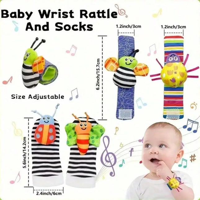 4 Pcs Baby Wrist Rattles Sock Toys Newborn Baby Sock Toys Foot Finder And Wrist Rattle Set, Infant Rattle Socks Toy, Soft