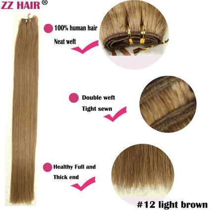 ZZHAIR 100% Human Hair Extensions 16"-26" Machine Made Remy Hair Weft Weaving 100g/Pcs Straight Natural Silk Non-clips