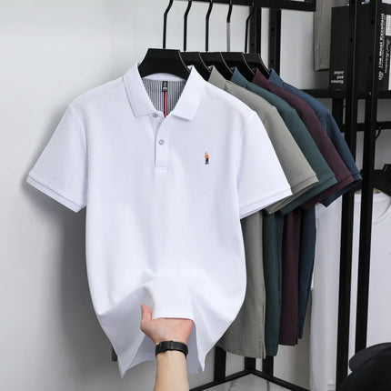 100% Cotton High-End Brand Men's Short Sleeve Polo Shirt with Cartoon Character Embroidery - New Summer Comfortable, Breathable Fashion T-shirt