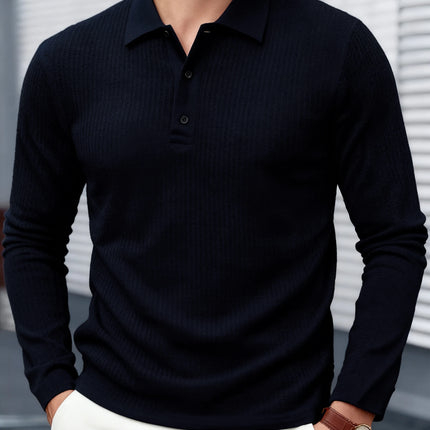 2026 New Men's Business Casual Long Sleeve Polo T-shirt Summer Comfortable Breathable Top Male for Formal Occasions