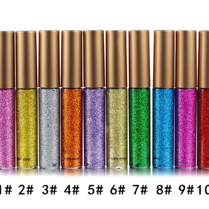 Long Lasting Glitter Eyeliner Kit 10 Vibrant Shades Metallic Sparkle Smudge Proof Easy Apply Eye Liner Makeup Set