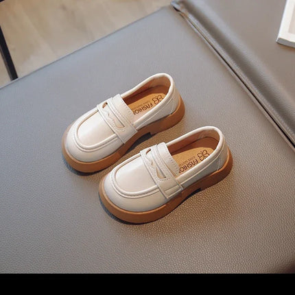 Girls Leather Shoes for Party Wedding Slip-on Simple Solid Black Kids UK Uniform School Shoes Children Loafers 2023 Four Season