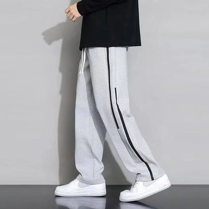 Men’s Straight Leg Sweatpants Loose Lightweight Casual Pants Spring Summer Stripe Patchwork Sports Joggers Trendy Long Trousers