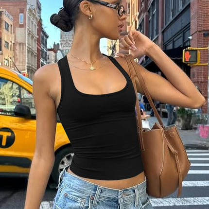 Hugcitar 2025 Summer Solid Straps Sexy Slim Crop Tank Top Women Casual Y2K Clothes Streetwear Party Sport Festival Wholesale