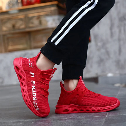 Red Children's Shoes Sports Running Sneakers Breathable Lightweight Soft Non-slip Mesh Comfortable Walking For Boys Girls Kids