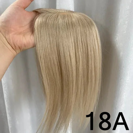12 Inch 30cm Brazilian Human Hair Topper with 7x11 Swiss Lace Base Invisible Scalp Clip on Natural Blend for Thin Crown Hair