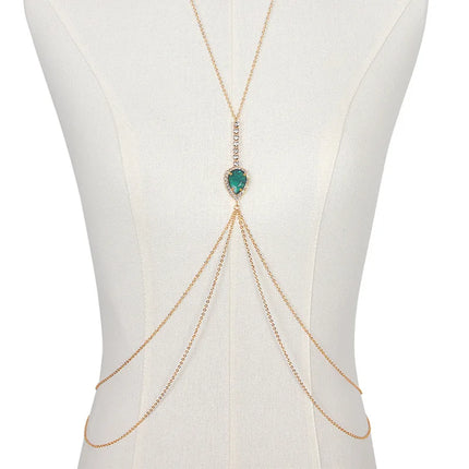 Fashionable Neck Hanging Retro Style Waterdrop Emerald Chest Chain Woman Beach Body Chain Jewelry