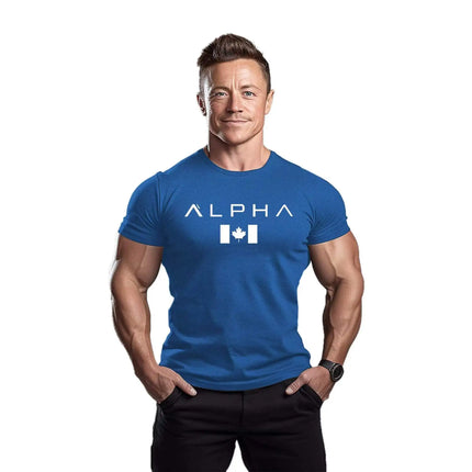 Men's Fitness Sport T-shirt Breathable Slimming Summer Trendy Brand Printed Casual Cotton round Neck Short Sleeve T-shirt