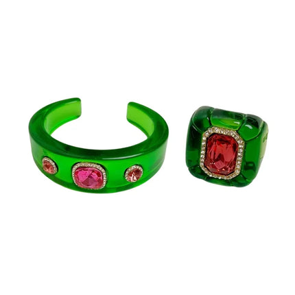 Luxury Jewelry Sets Resin Chunky Bangles Rings Exaggerated Designer Open Bracelet Women's Gift Set Party Accessories New