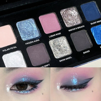 12 Colors Metallic Eyeshadow Palette Pearl Matte Sparkling Shimmer Blue Eye Shadow Highlighter Brighten Glitter Halloween Makeup