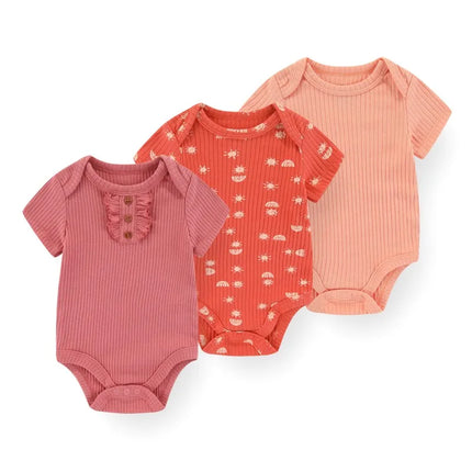 Unisex Cotton Newborn Baby Boy Clothes 3 Pieces Summer 0-12M Cartoon Baby Girl Clothes Print Bodysuits Short Sleeve Bebes