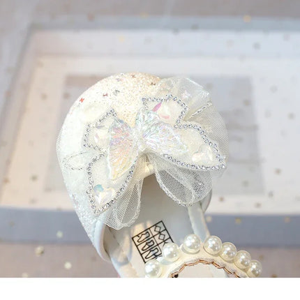 Chic Girls Dress Shoes for Wedding Party Bling Sequins with Rhinestone Butterfly Sweet Princess Chic Kids Flat Shoes Lace Beaded
