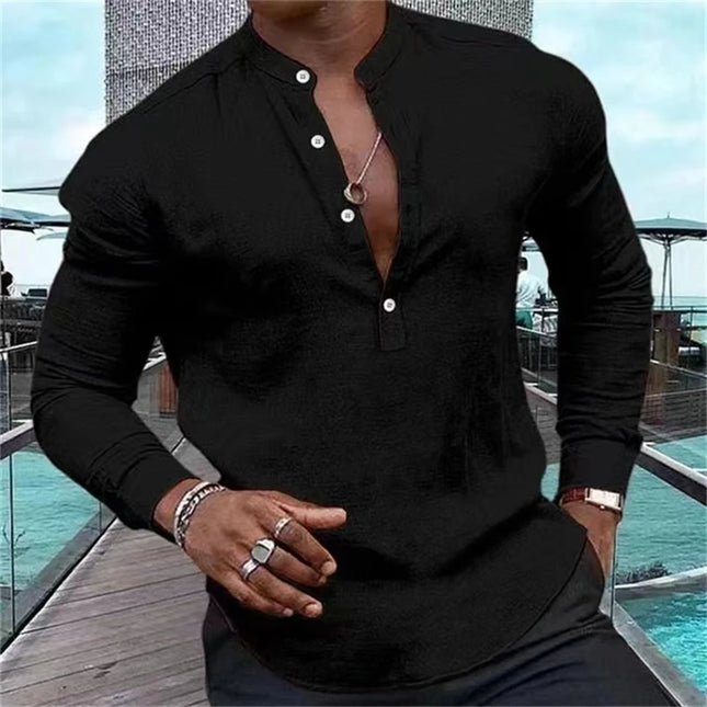 2024 Men's Shirt Casual Shirt Long Sleeve Solid Color Half Cardigan Loose Fit Daily Shopping Clothing Extra Large Size 6xl
