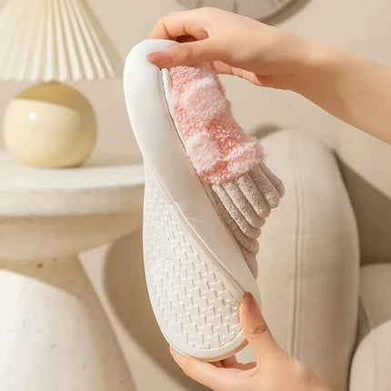Fashion Couple Winter Toe Wrap Warm Plaid Plush Slippers Men Women Thick Soft Sole Slides Indoor Floor Flat Home Non-slip Shoes