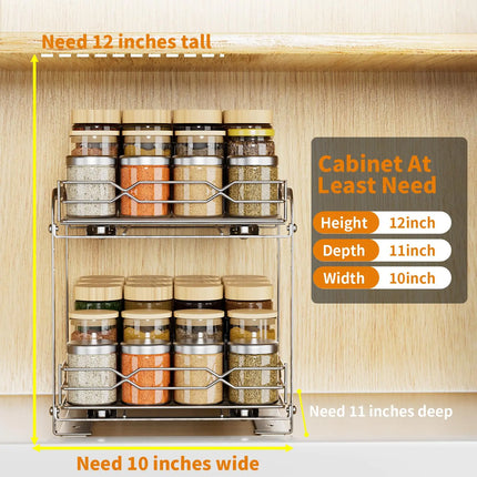 Adjustable 2 Tier Spice Rack Organizer for Cabinet Heavy Duty Pull out Vertical Shelf for inside Kitchen Cabinet Height