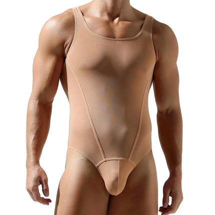 Men's Sexy Bodysuit Ultrathin Mesh Transparent Underwear U Convex Pouch Tights High Elastic Bikinis Lingerie Night Club Wear