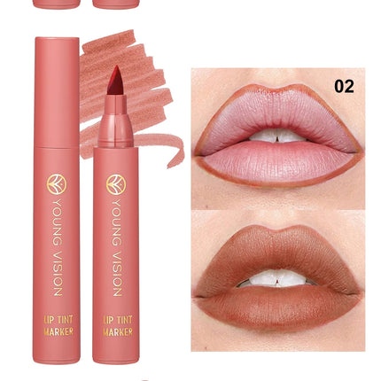 Lip Tint Pen, 6 Colors Available, Matte Water Lipstick, Non-Stick Cup, Long-Lasting, Smooth Lip Liner and Lip Stain Combo