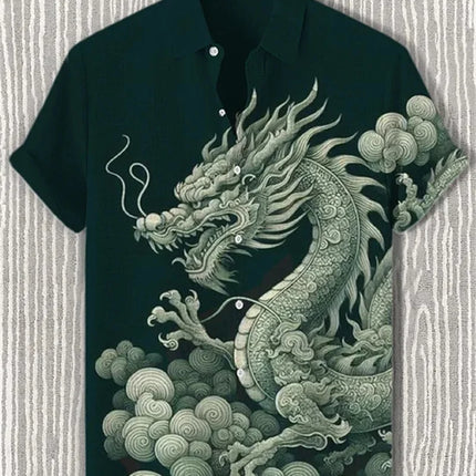 Hawaiian Casual Shirt Men's Summer 3D Wave Print Retro Short Sleeved Linen Top Suitable for Clothing Tops