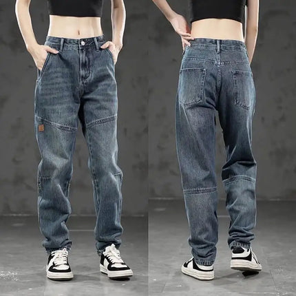 High-end Luxury Man Clothes 2026 New Men's Splicing Trend Stretch Straight Jeans Loose Harlan Low Rise Pants Casual Trousers