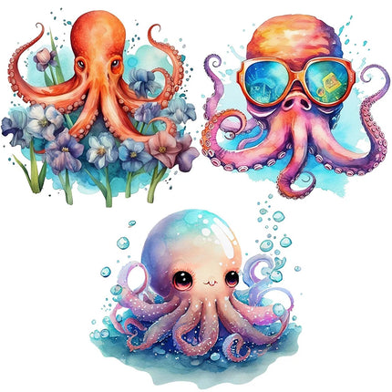 T769#Watercolor Octopus Wall Sticker Kids Room Background Home Decoration Mural Living Room Wallpaper Funny Decal