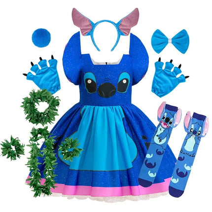 Baby Disney Movie Stitch Role Playing Costume Sets Cartoon Cute Princess Dress Stage Performance Halloween Carnival Kids Dress