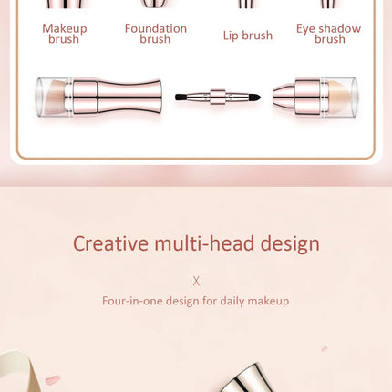 4-in-1 Multifunctional Makeup Brush Set - Professional Portable Foundation Blush Eyeshadow Lip Brushes Travel Kit with Case