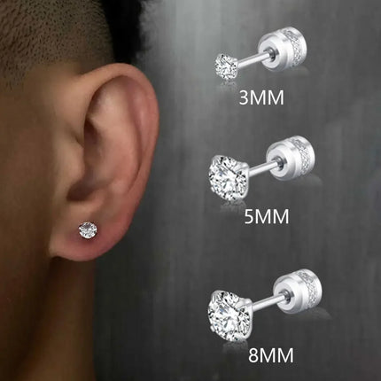 1 piece Medical Stainless Steel Crystal Zircon Ear Studs Earrings Tragus Cartilage Hypoallergenic Screws Piercing Jewelry