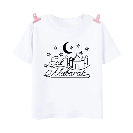 Eid Mubarak Print Children's Clothes Summer Boys Girls T-shirt Eid Ramadan Kids T Shirt Short Sleeve Islamic Muslim Outfits Tops