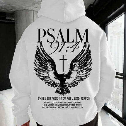 Christian Bible "Psalm" 91:4 Print Men Women Hoodie Street Casual Retro Harajuku Trend Fall Winter Pullover Sweatshirt Clothing