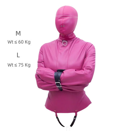 Luxury BDSM Long Sleeve Open Crotch Straitjacket with Full Face Bondage Hood Harness Adult Costume for Fetish Party Sex Toys