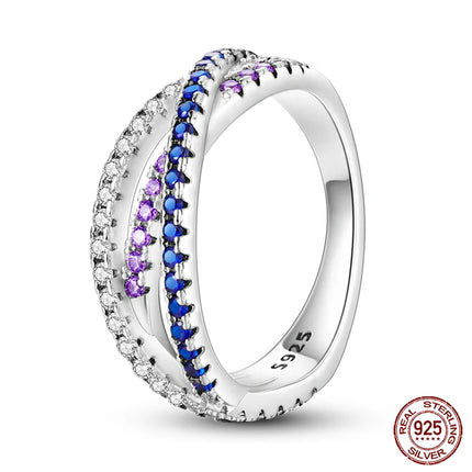 Rings For Women 100% 925 Sterling Silver Pink Heart Crown Star Moon Snowflake Zircon Rings Fashion Engagement Wedding Jewelry